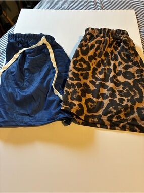 SHEIN Blue Athletic Shorts & SHEIN Leopard Print Skirt-Style Shorts